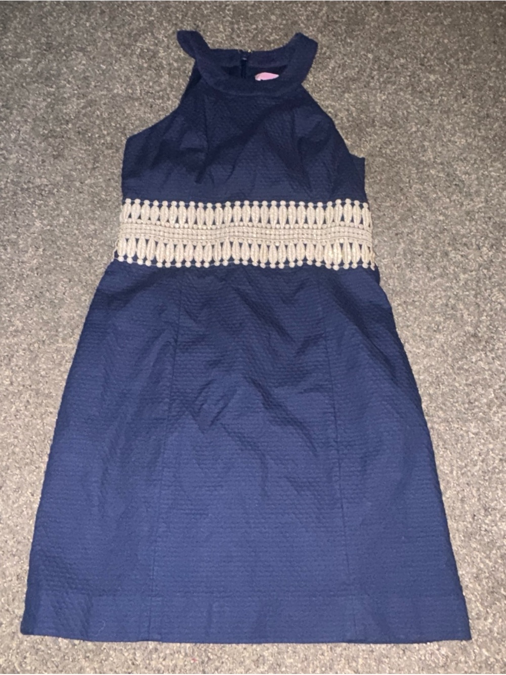 Lilly Pulitzer Navy Halter Dress with Cream Crochet Waistband